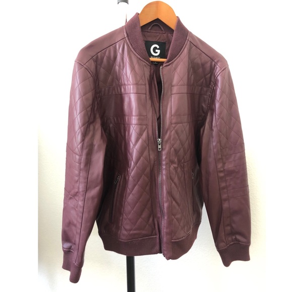 guess burgundy leather jacket
